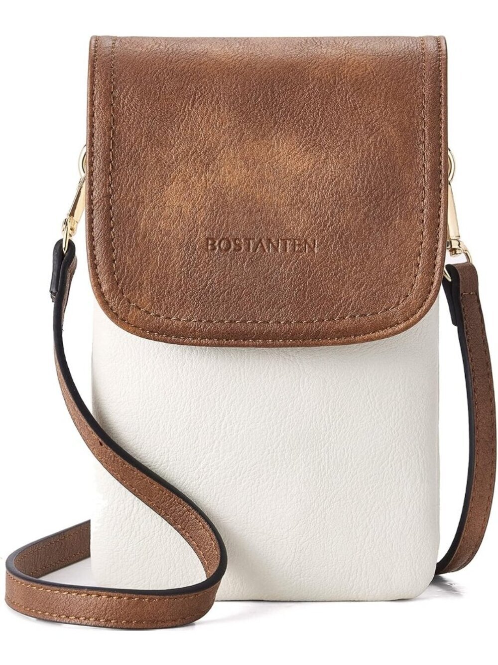 BOSTANTEN Women's Bag White Vegan Leather Crossbody Cell Phone Bag Wallet Purses